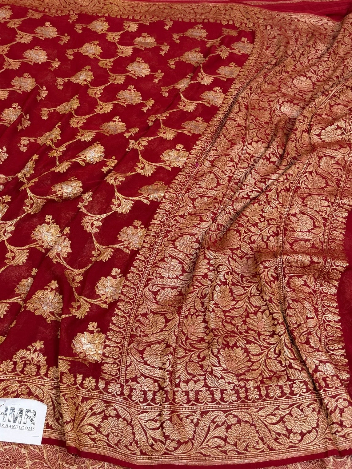 Red Handwoven Katan Georgette Saree