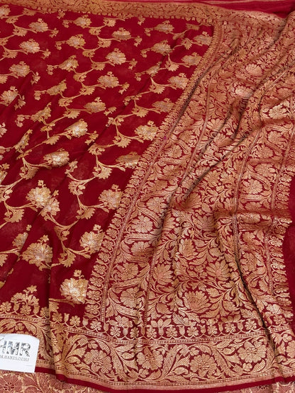 Red Handwoven Katan Georgette Saree