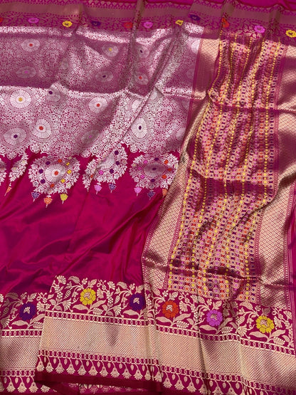 Rani Pink Handwoven Pure Banarasi Silk Sareen