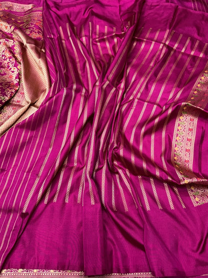 Magenta Pink Handwoven Pure Banarasi Ektara Silk Saree