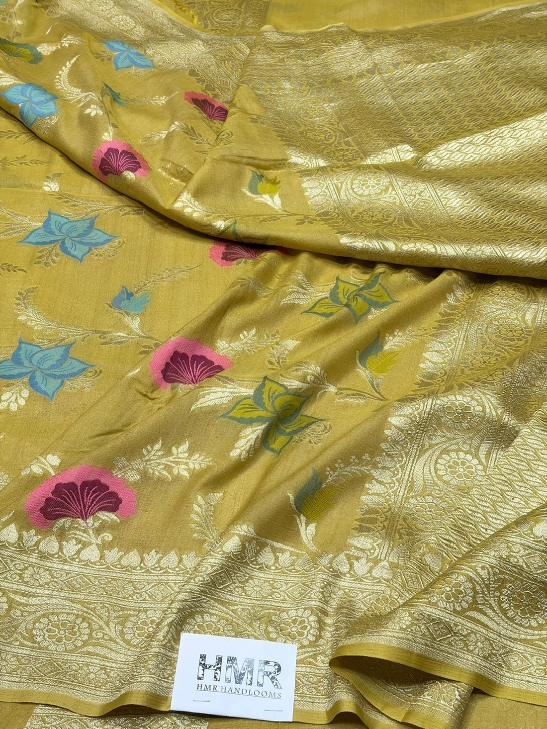 Mustard Yellow Banarasi Pure Tussar Georgette Saree