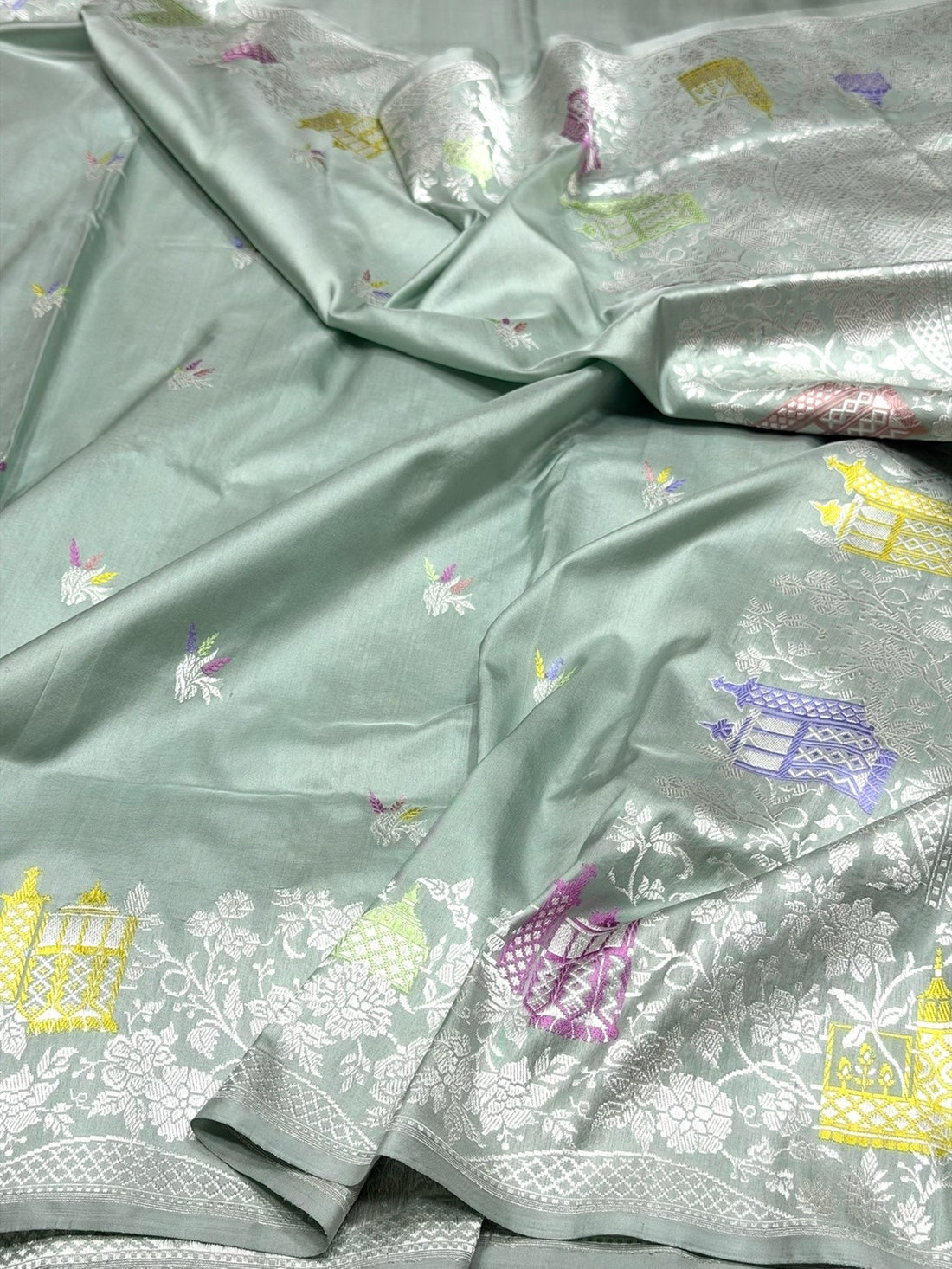 Powder Blue Handwoven Pure Banarasi Silk Saree