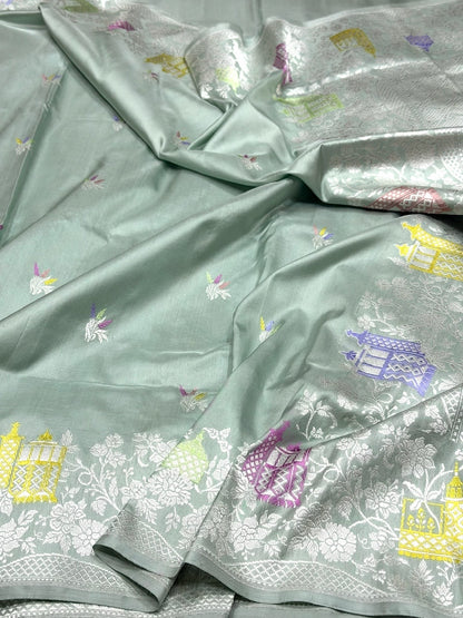 Powder Blue Handwoven Pure Banarasi Silk Saree
