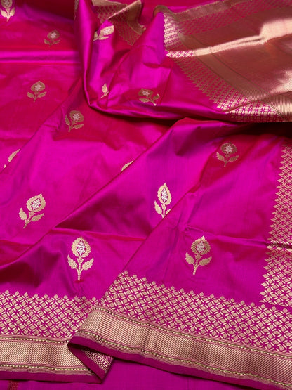 Rani Pink Handwoven Pure Banarasi Silk Saree