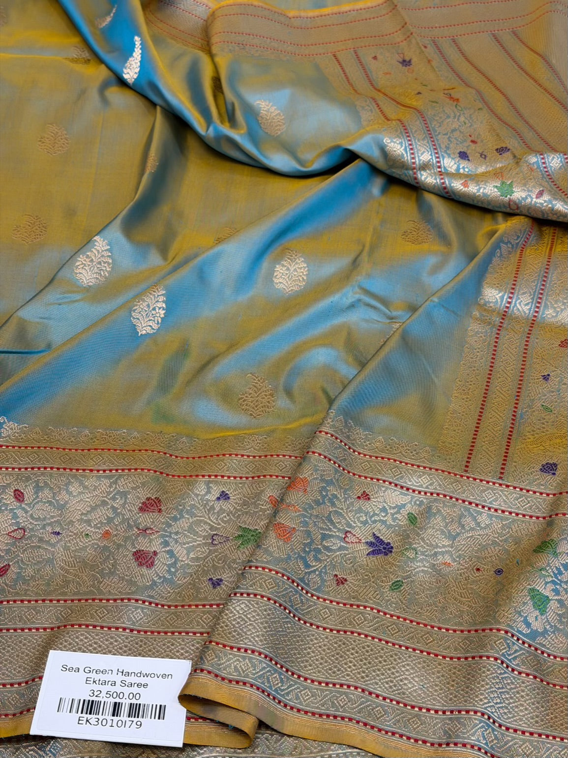 Sea Green Handwoven Pure Banarasi Ektara Silk Saree