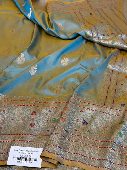 Sea Green Handwoven Pure Banarasi Ektara Silk Saree