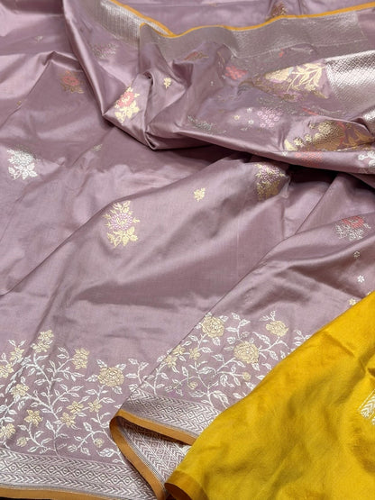 Handwoven Pure Banarasi Silk Saree – Kadwa Weave in 100% Katan Mulberry Silk