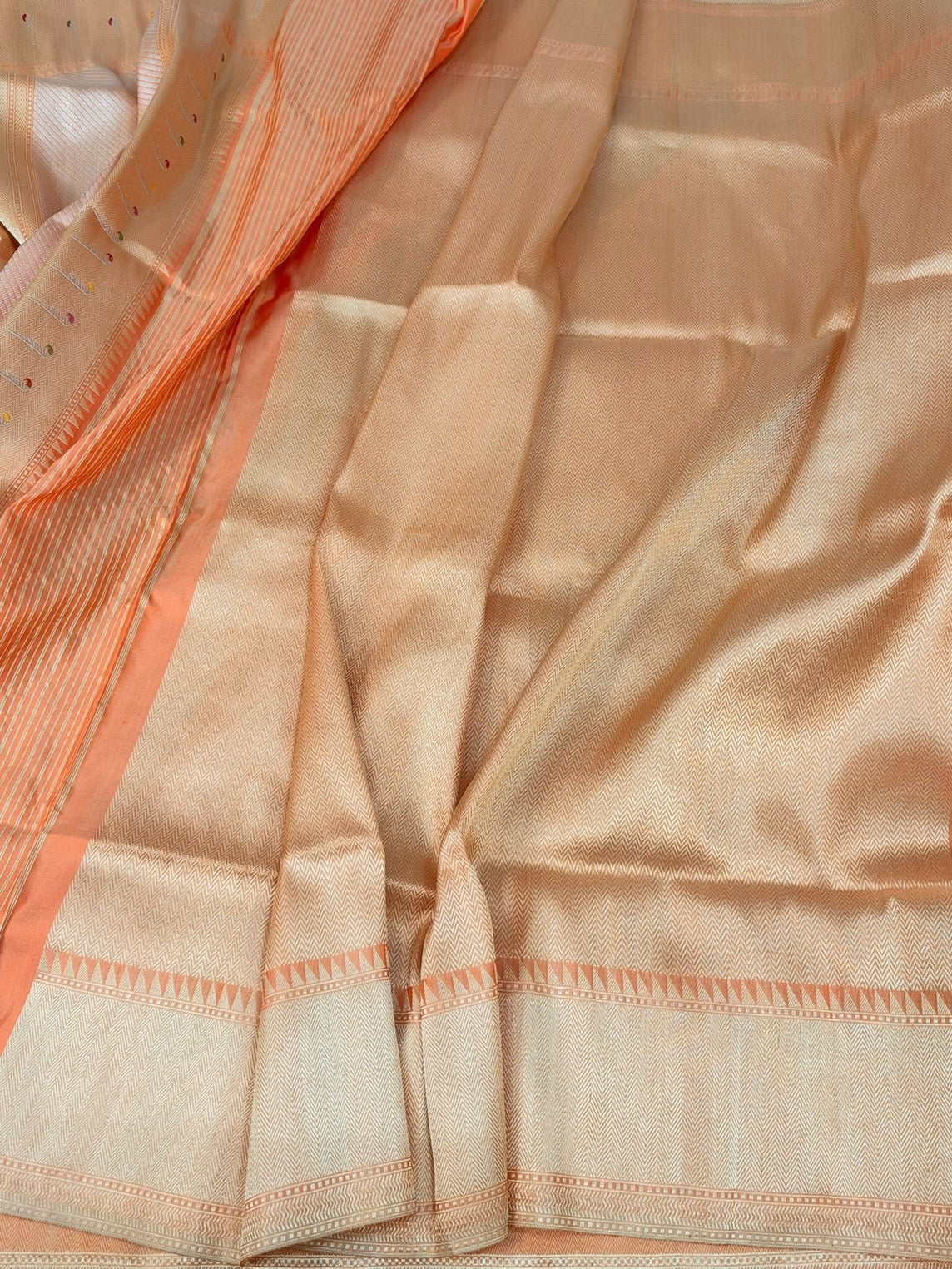 Peach Handwoven Pure Banarasi Rangkaat Silk Saree