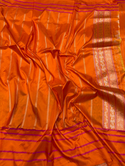 Orange Handwoven Pure Banarasi Silk Saree