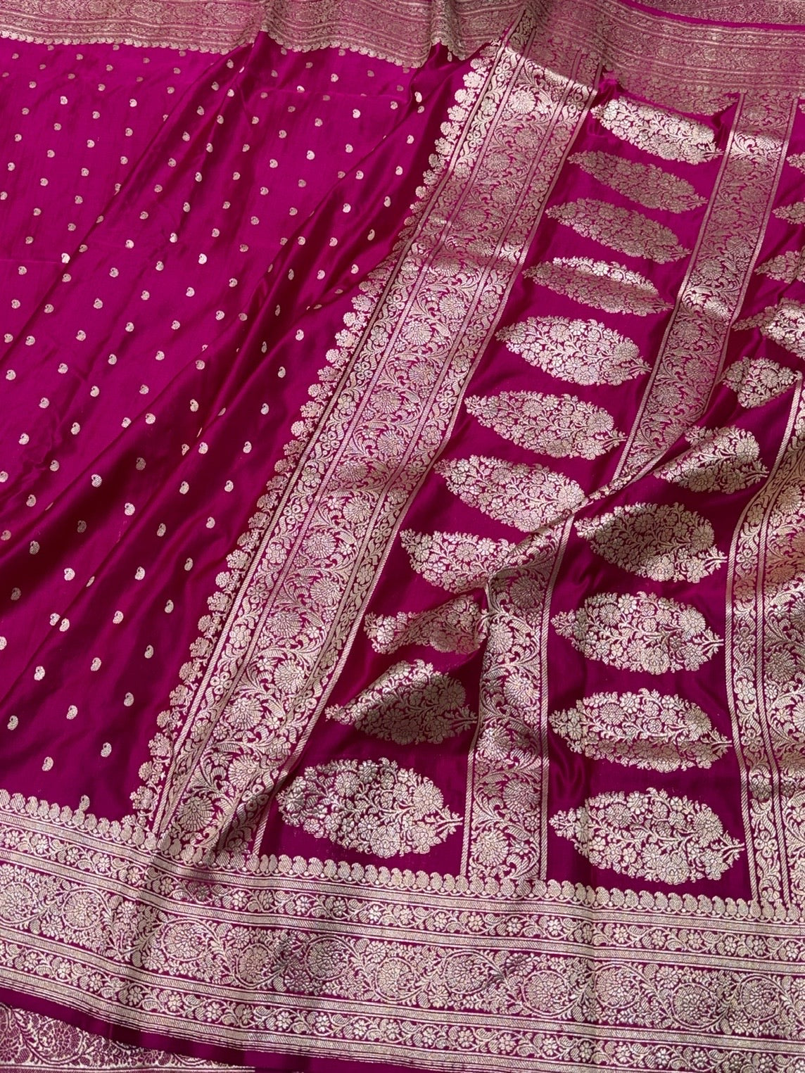 Rani Pink Handwoven Vintage Pure Banarasi Satin Silk Saree