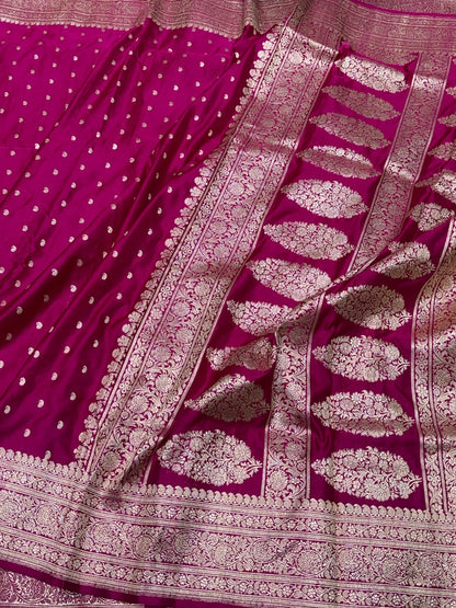 Rani Pink Handwoven Vintage Pure Banarasi Satin Silk Saree