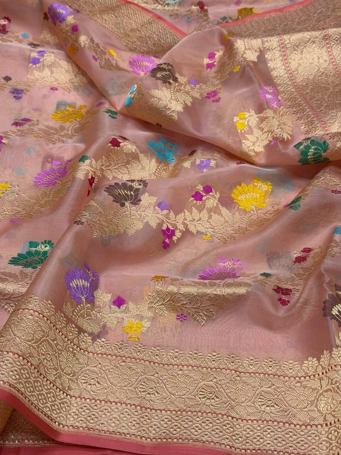 Peach Handwoven Pure BanarasiOrganza Silk Saree