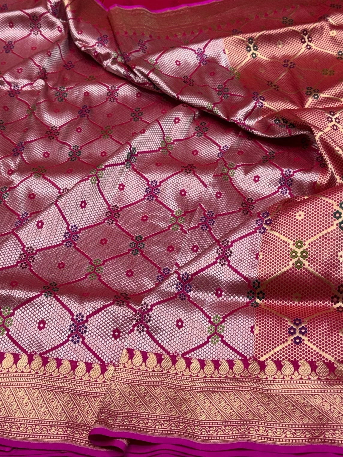 Rani Pink Handwoven Pure Banarasi Silk Brocade Saree