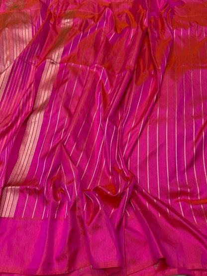 Rani Pink Handwoven Pure Banarasi Tissue Saree