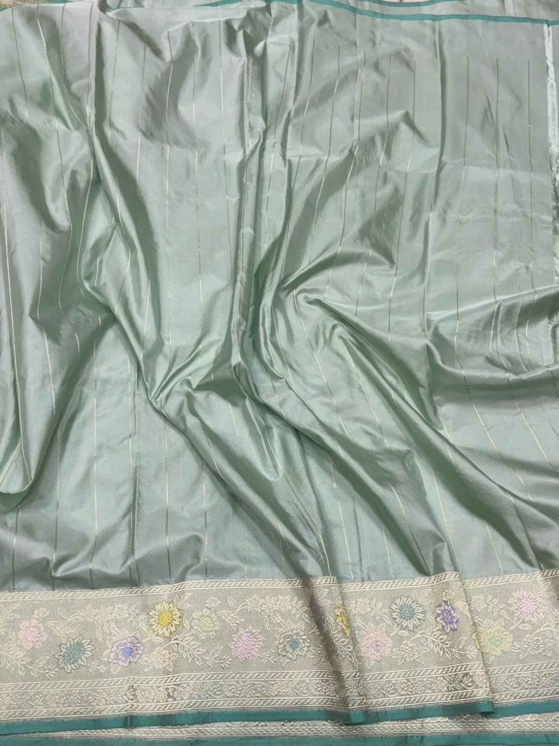 Sage Green Handwoven Pure Banarasi Silk Saree – Kadwa Meenakari Jaal | Authentic Banaras Handloom