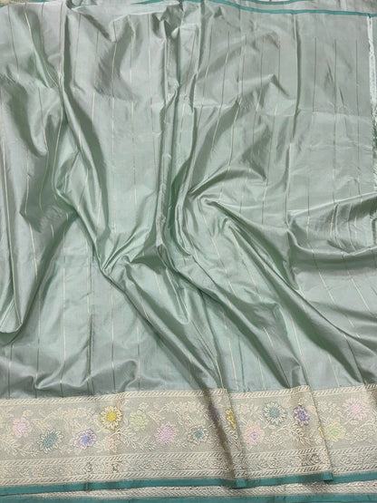 Sage Green Handwoven Pure Banarasi Silk Saree – Kadwa Meenakari Jaal | Authentic Banaras Handloom
