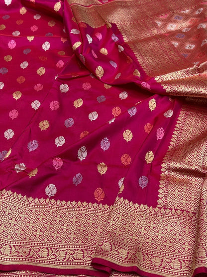 Rani Pink Handwoven Pure Banarasi Silk Saree