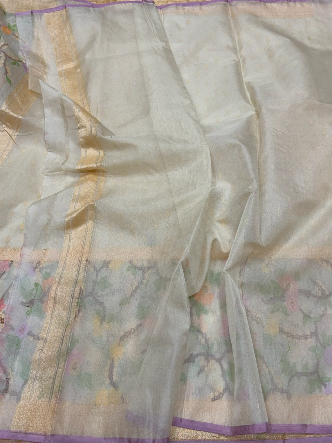 Ivory Handwoven Pure Kora Jamdani  Saree