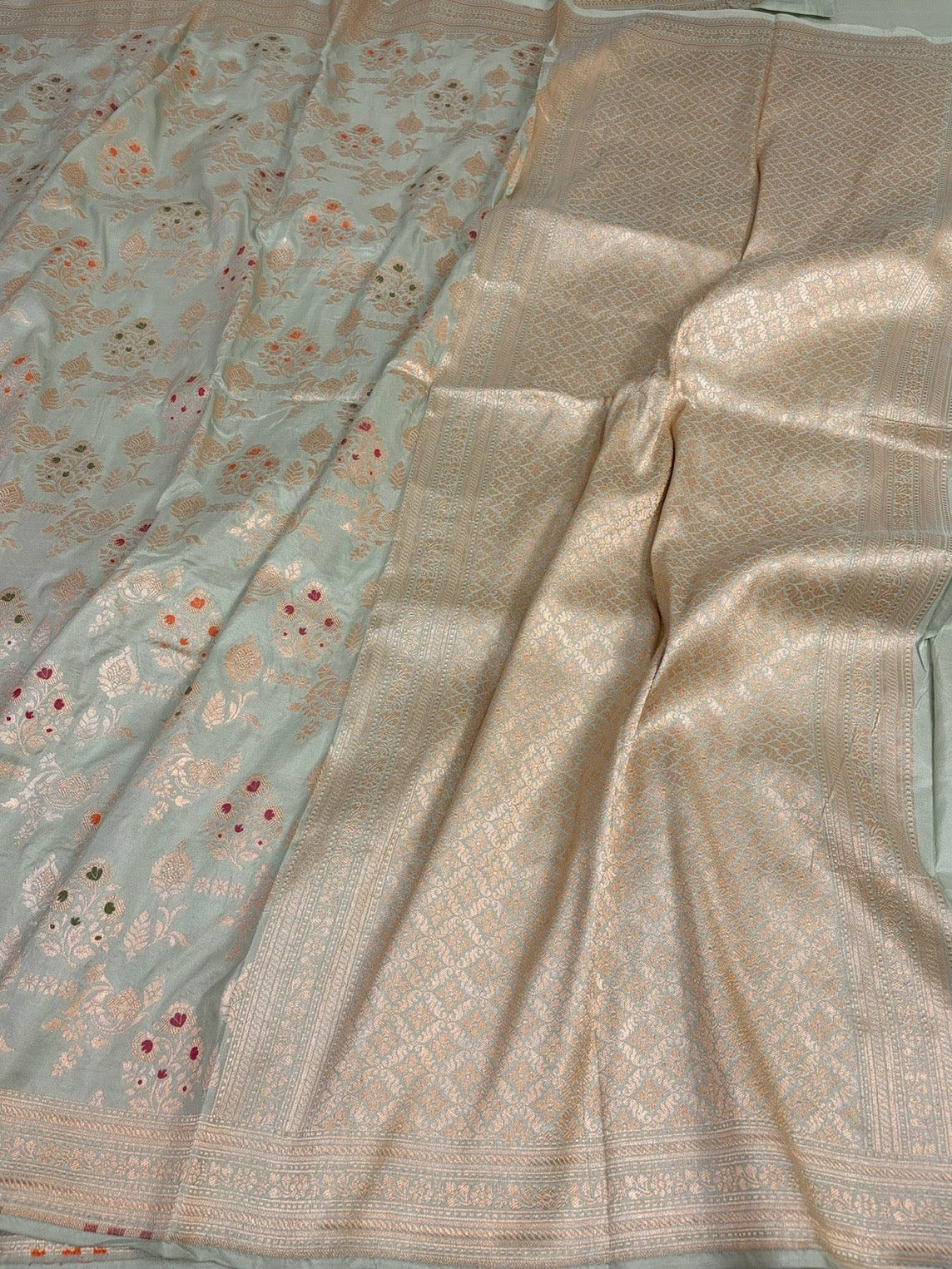 Pista Green Banarasi Minakari Pure Katan Silk Saree