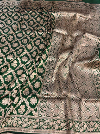 Bottle Green Banarasi Pure Katan Silk Saree