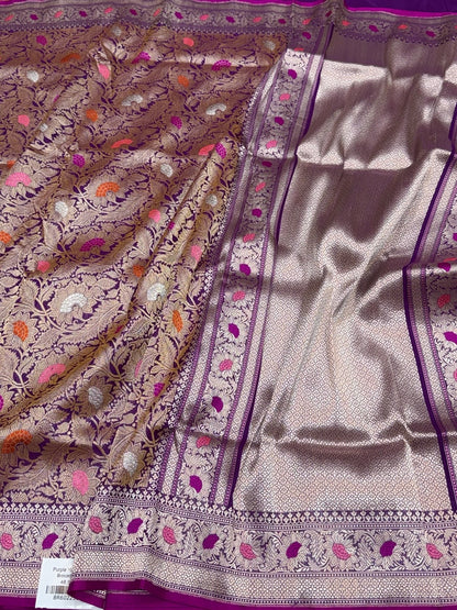 Purple Handwoven Pure Banarasi Brocade Saree