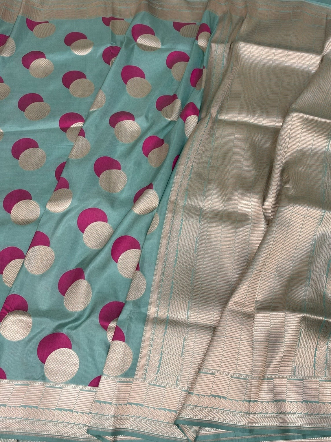Powder Blue Minakari Banarasi Pure Katan Silk Saree