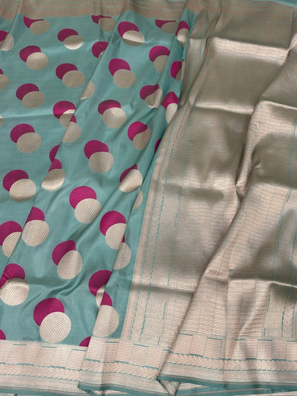 Powder Blue Minakari Banarasi Pure Katan Silk Saree