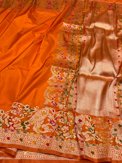 Orange Pure Banarasi Ektara Silk Saree