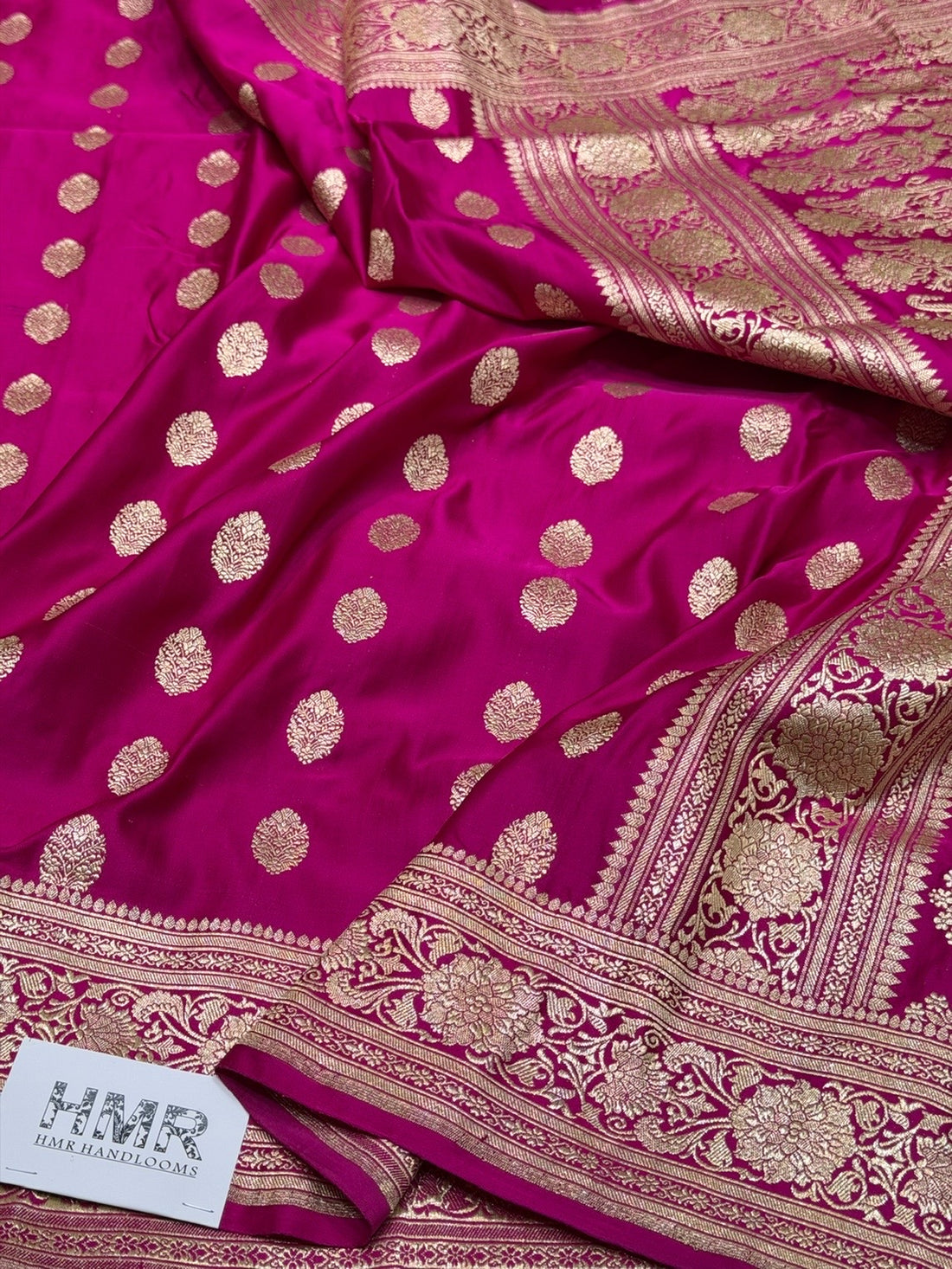 Rani Pink Handwoven Vintage Pure Banarasi Satin Silk Saree