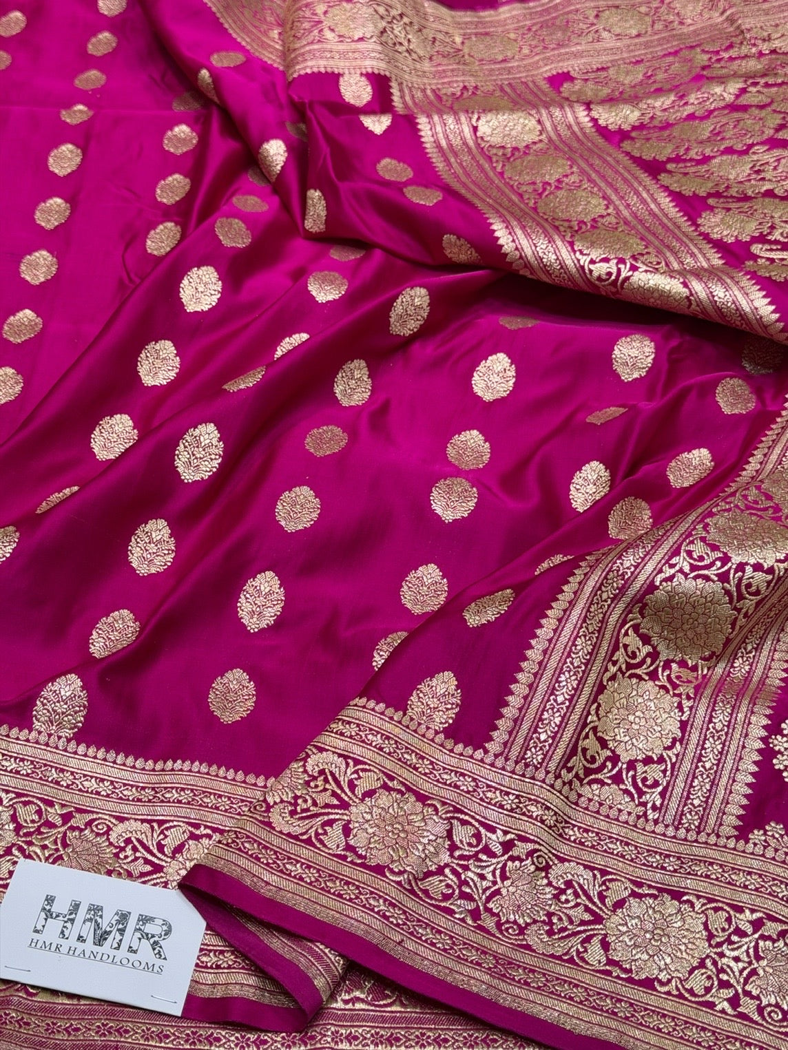 Rani Pink Handwoven Vintage Pure Banarasi Satin Silk Saree