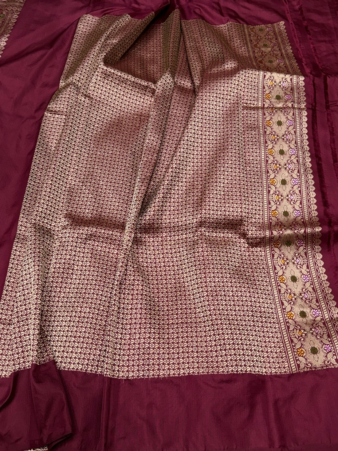 Deep Maroon Handwoven Pure Banarasi Ektara Silk Saree – Luxury Kadwa Weave