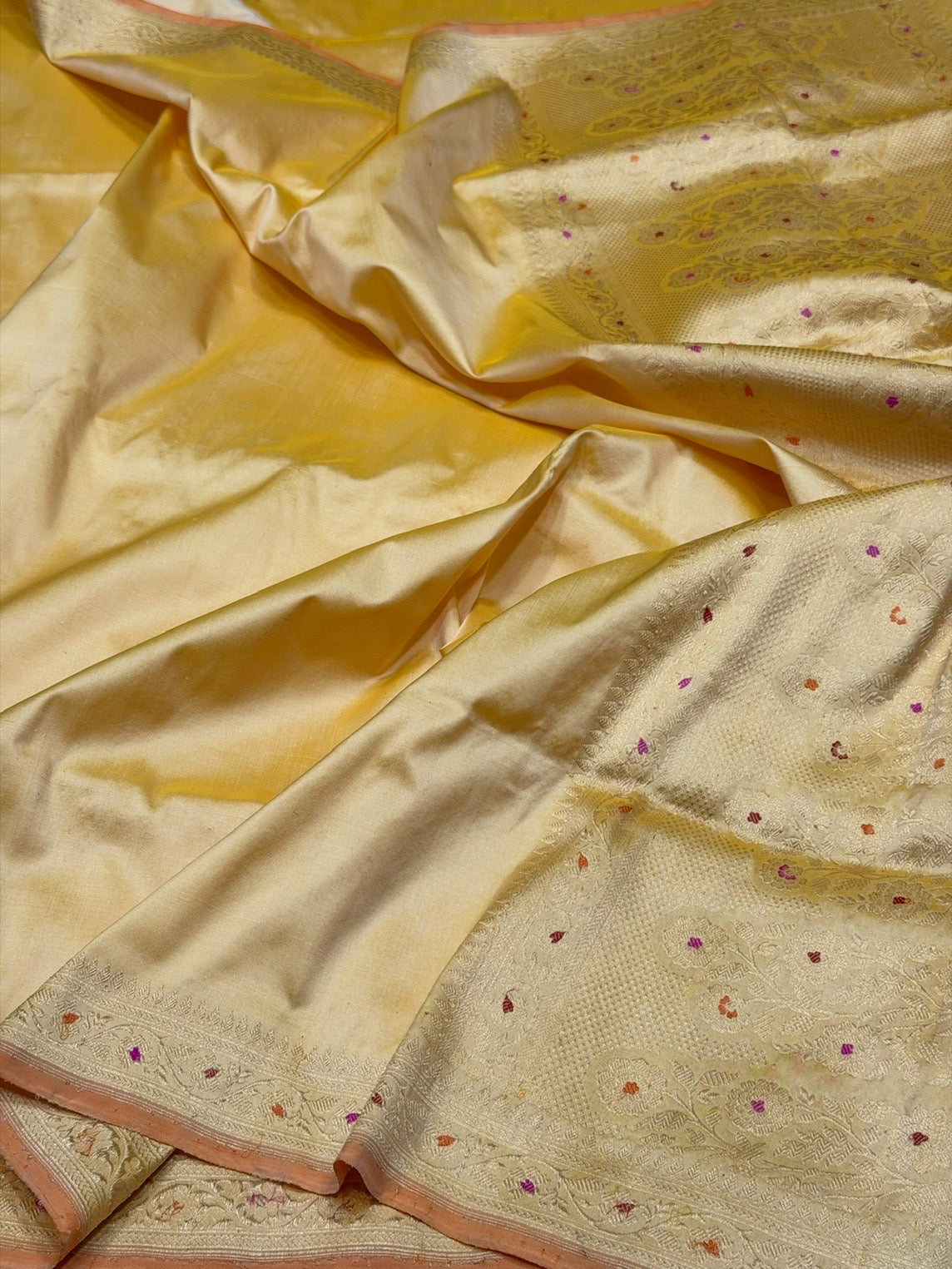 Butter Yellow Handwoven Pure Banarasi Katan Silk Saree
