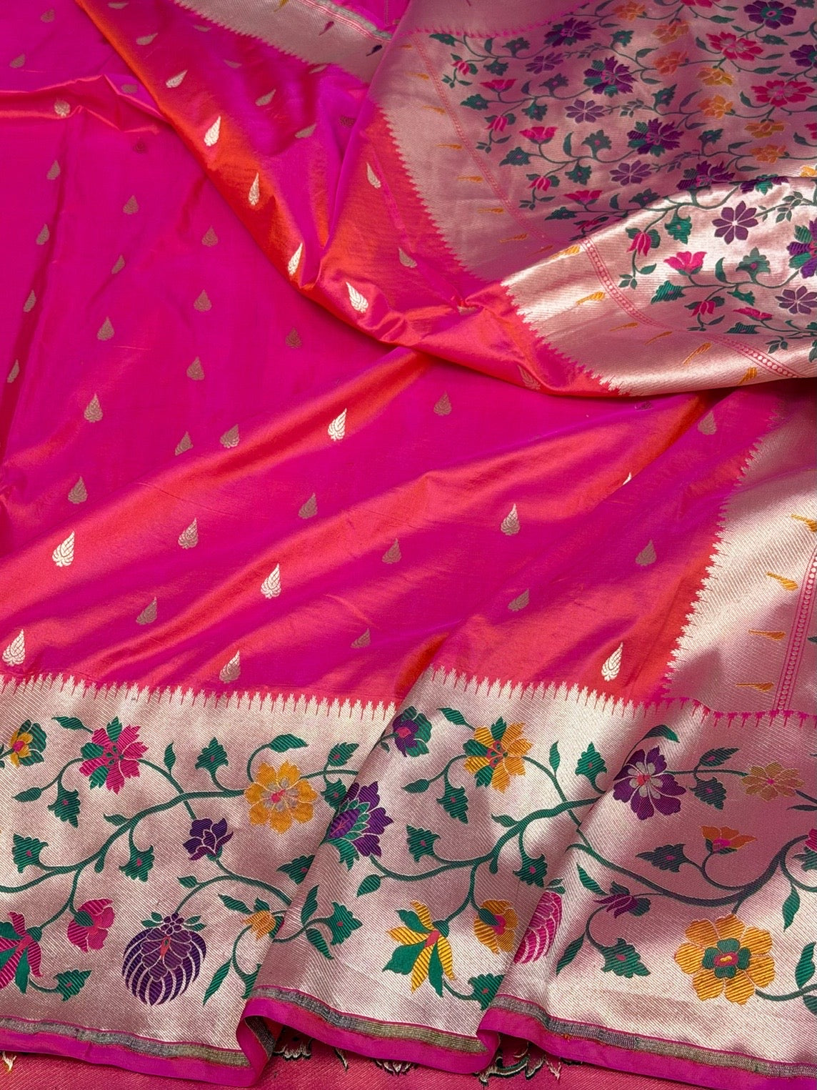 Orangish Pink Paithni Banarasi Minakari Pure Katan Silk Saree