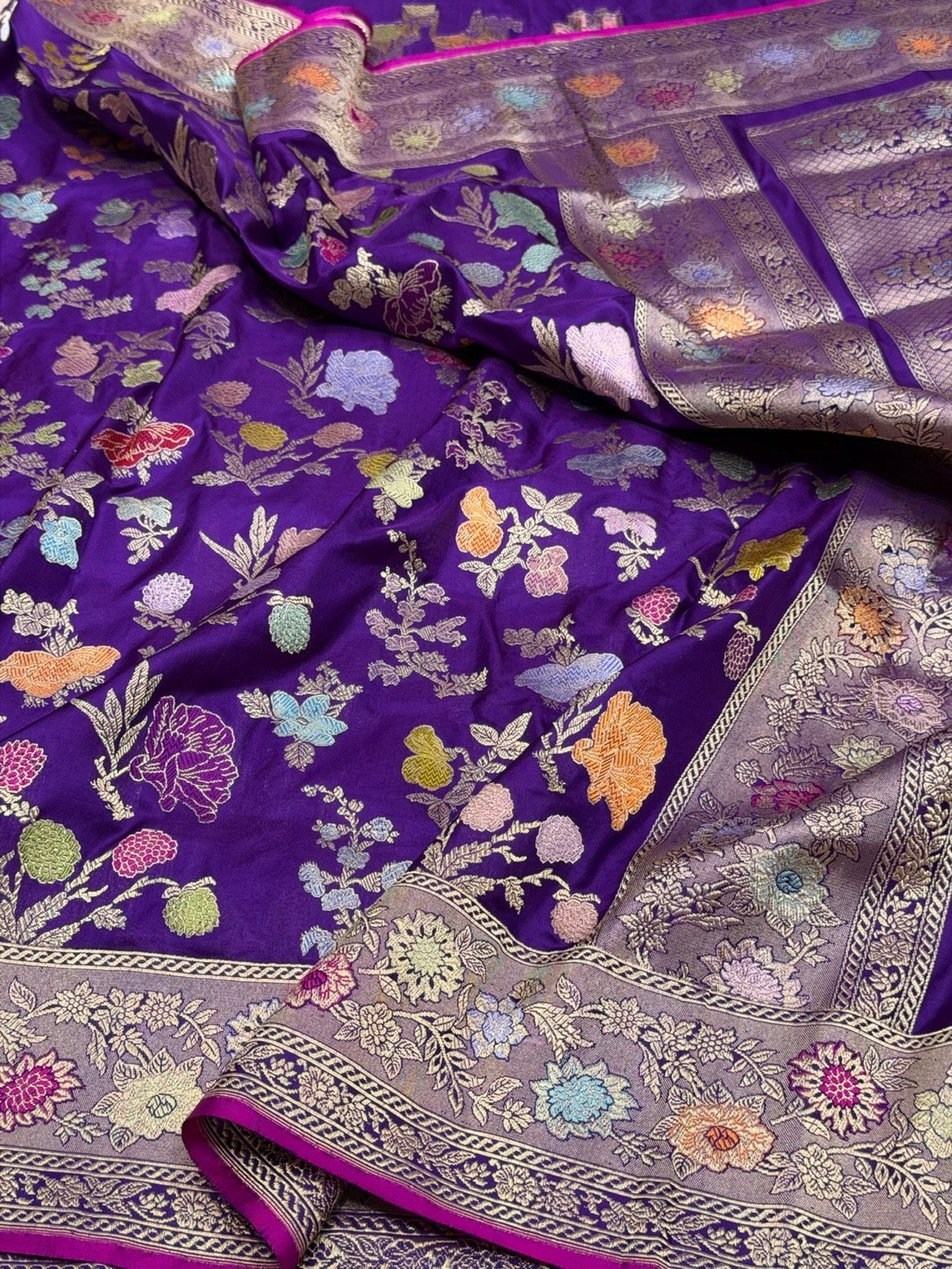 Purple Handwoven Pure Banarasi Silk Saree – Luxury Kadwa Handloom Wedding & Festive Saree
