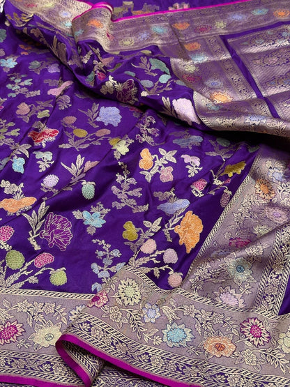 Purple Handwoven Pure Banarasi Silk Saree – Luxury Kadwa Handloom Wedding &amp; Festive Saree