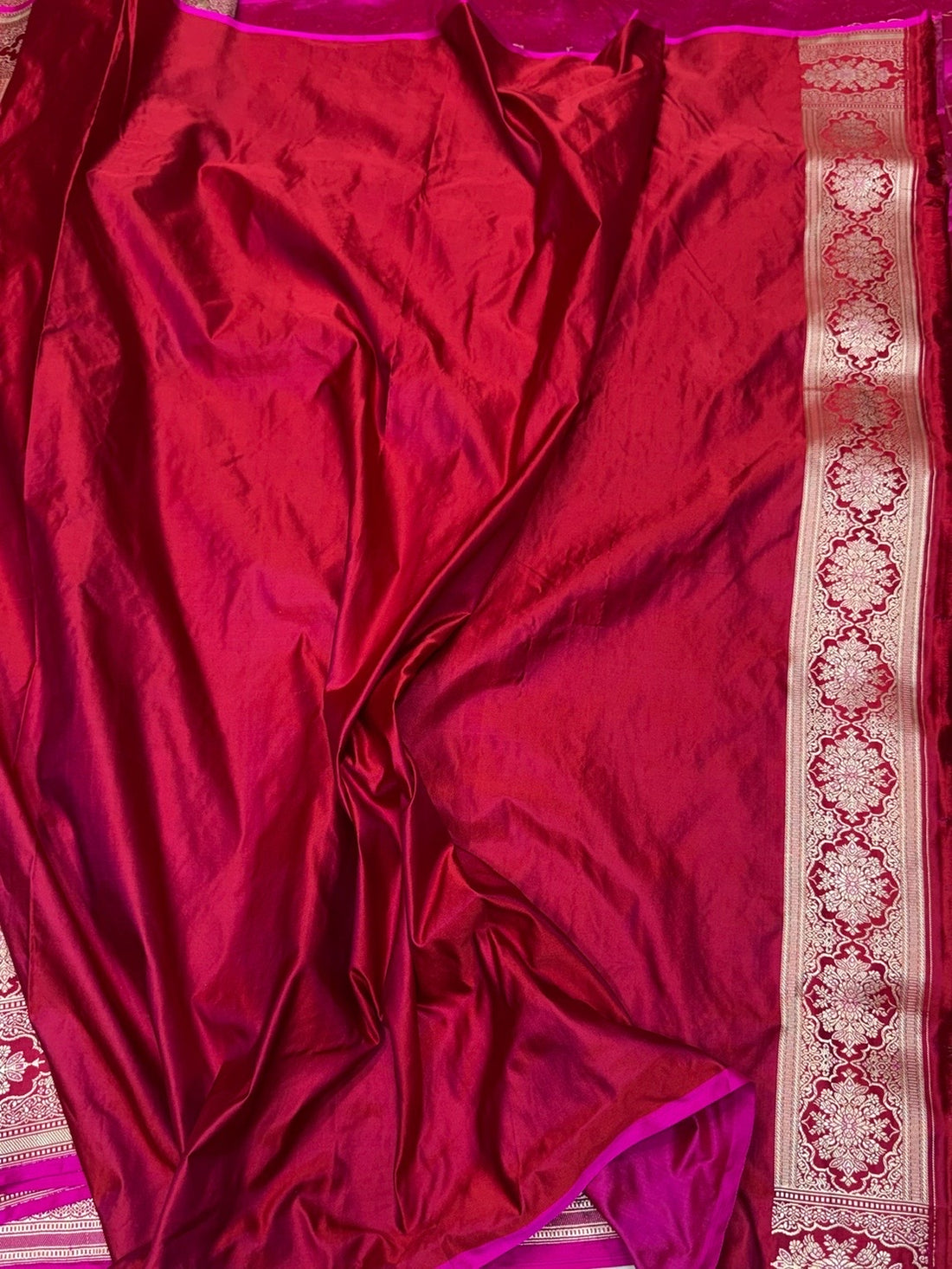 Ruby Red Handwoven Pure Banarasi Satin Silk Saree