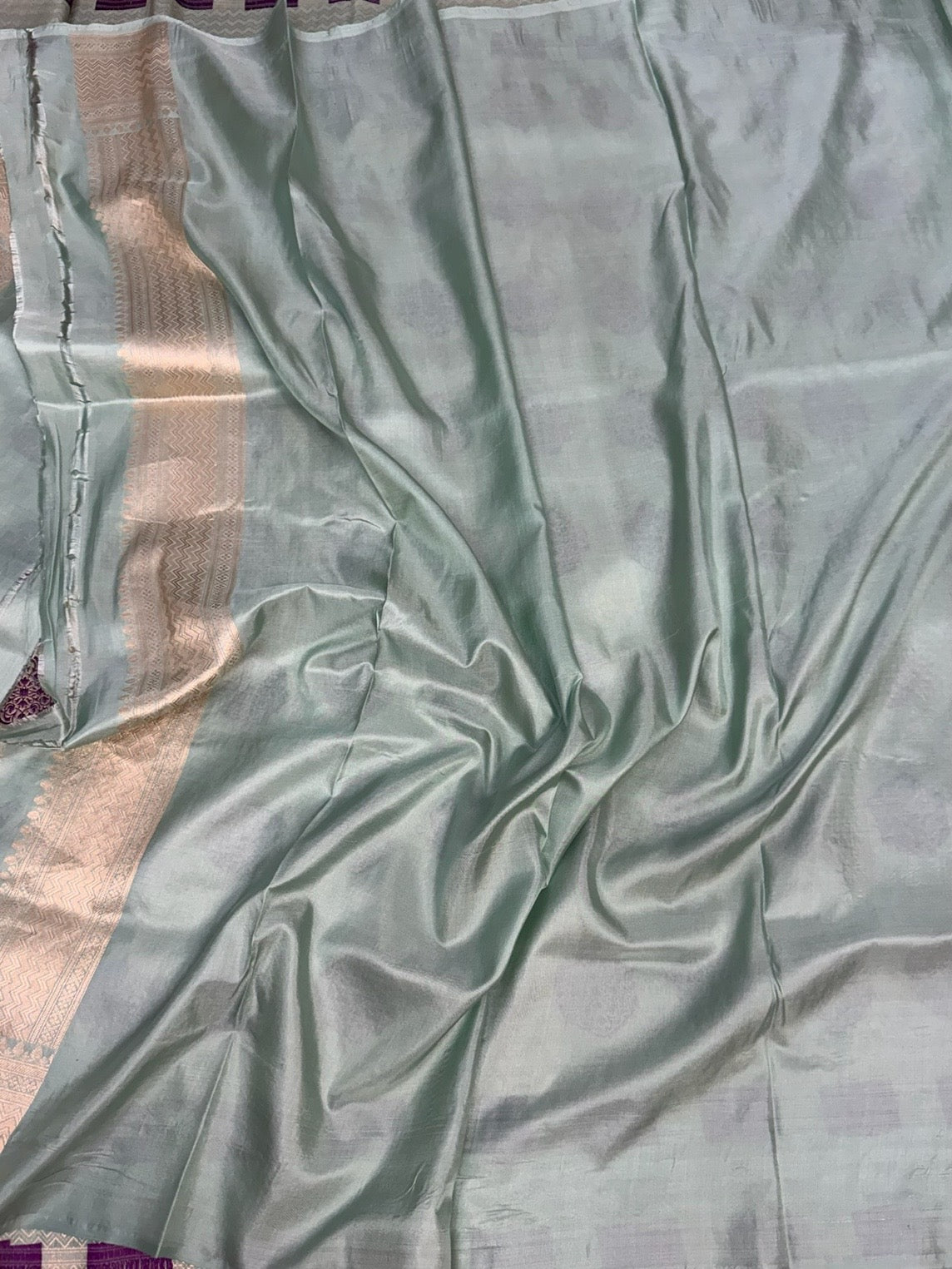 Powder Blue Banarasi Minakari Pure Katan Silk Brocade Saree