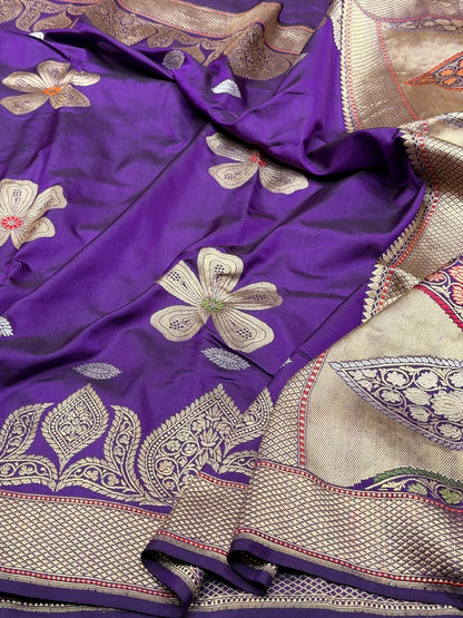 Purple Handwoven Pure Banarasi Ektara Silk Saree