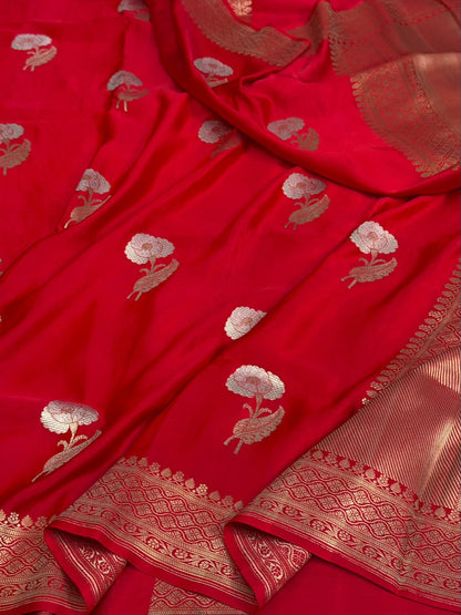 Red Handwoven Pure Banarasi Mashru Satin Silk Saree