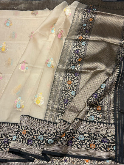 Cream Handwoven Pure Organza Silk Saree