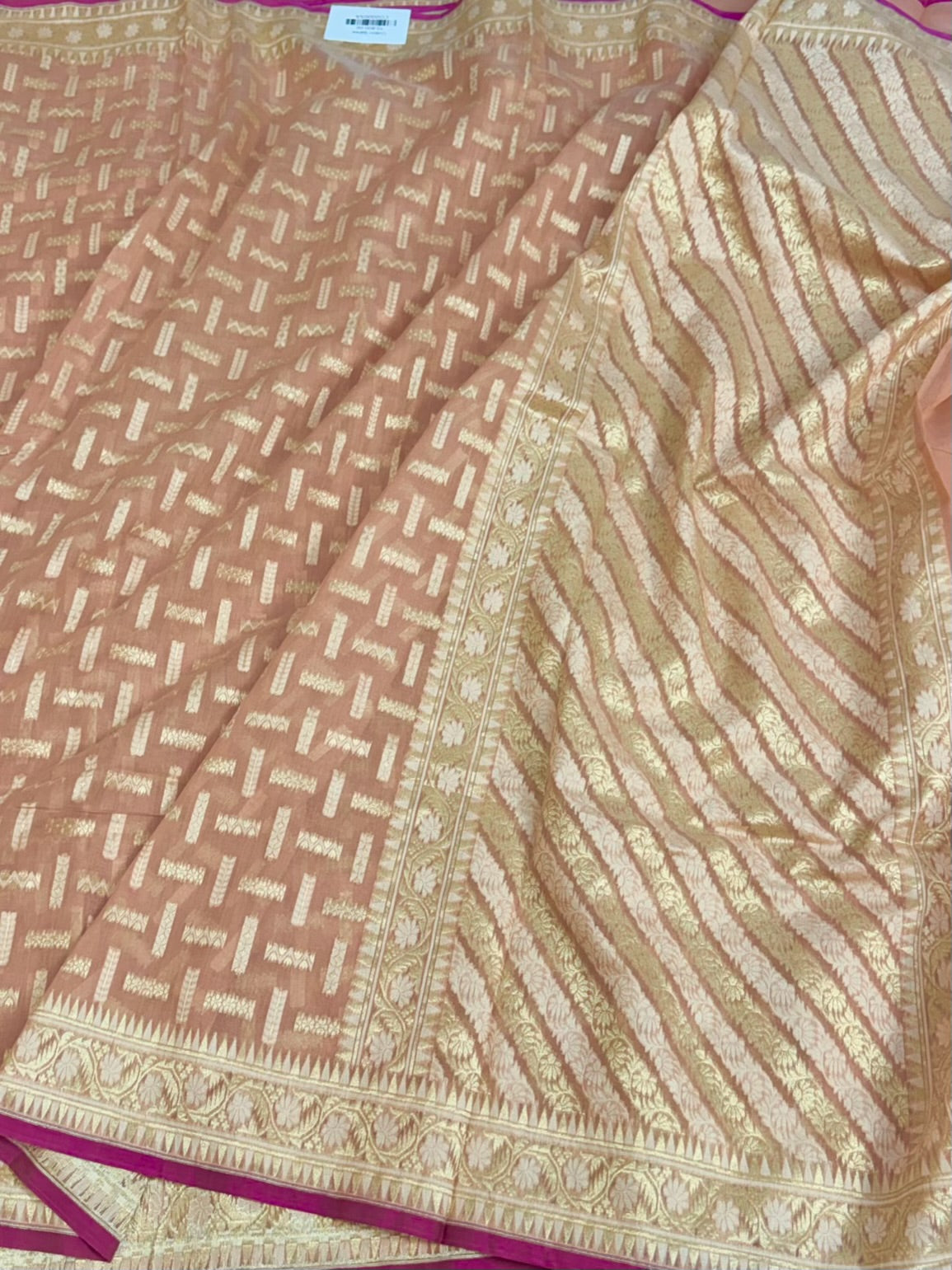 Peach Banarasi Pure Kora Cotton Saree