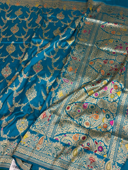 Turquoise Blue Handwoven Pure Banarasi Silk Saree