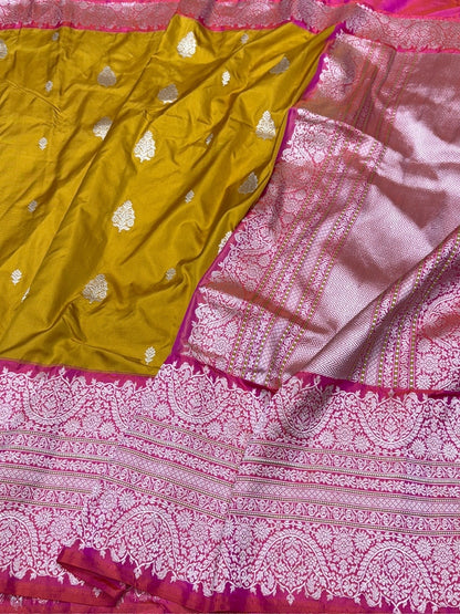 Mustard Yellow Handwoven Pure Banarasi Ektara Silk Saree