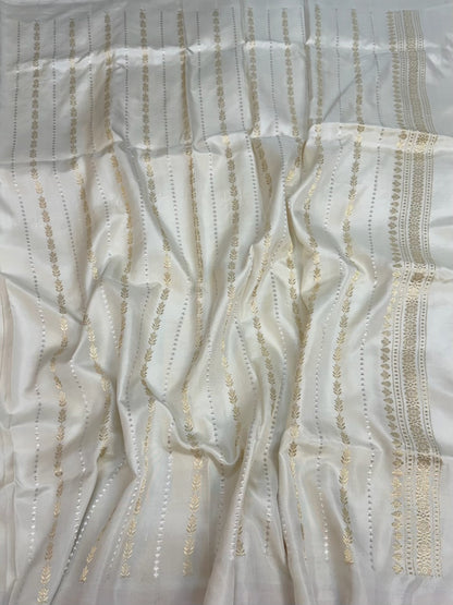Ivory Handwoven Pure Banarasi Katan Silk Saree