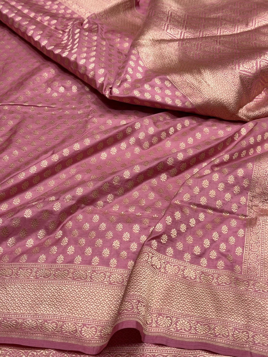 Dusty Rose Pink Banarasi Pure Katan Silk Saree