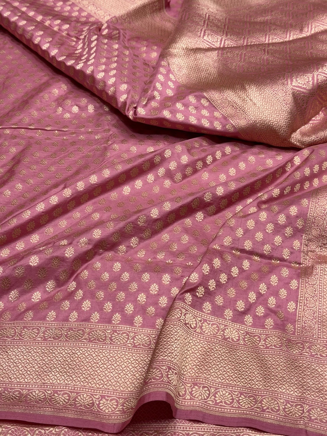 Dusty Rose Pink Banarasi Pure Katan Silk Saree