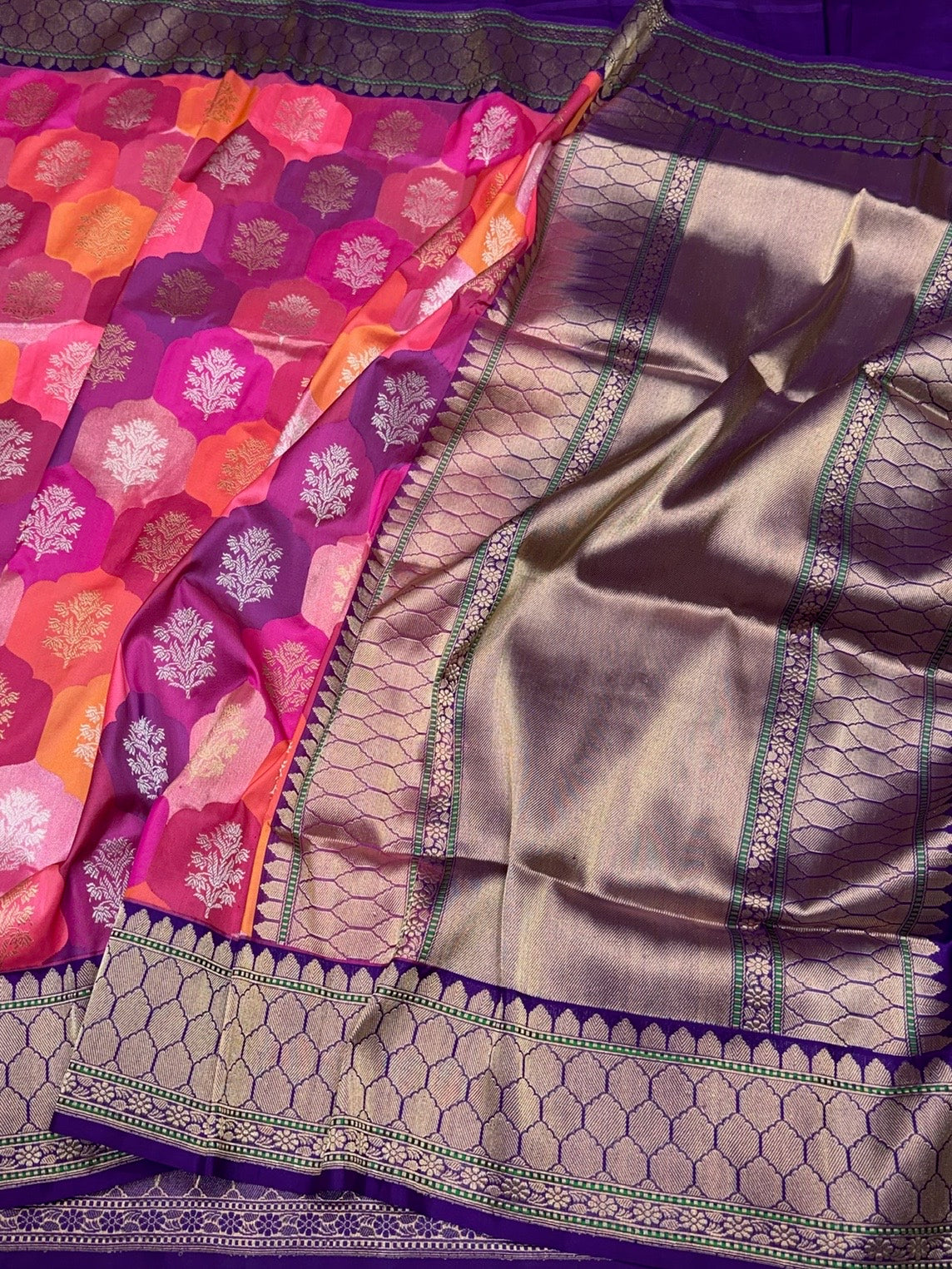 Rani Pink Handwoven Pure Banarasi Rangkaat Saree
