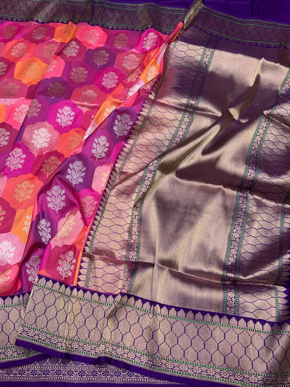 Rani Pink Handwoven Pure Banarasi Rangkaat Saree