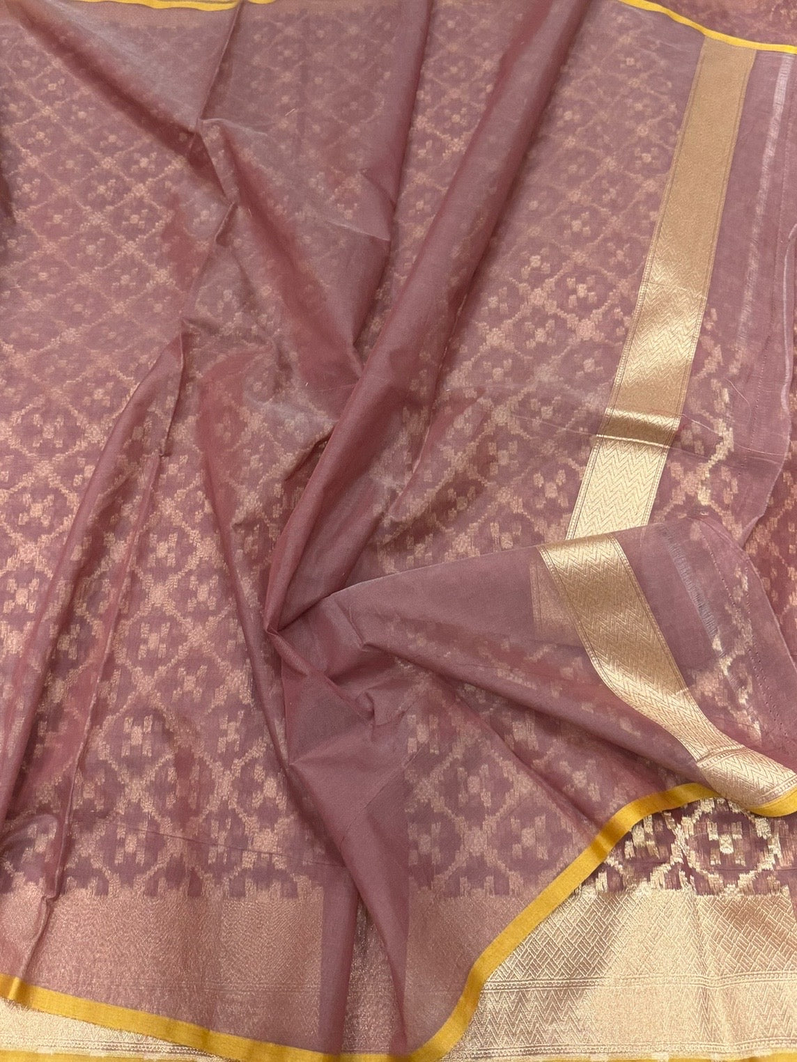 Chocolate Brown Banarasi Pure Kora Cotton Saree