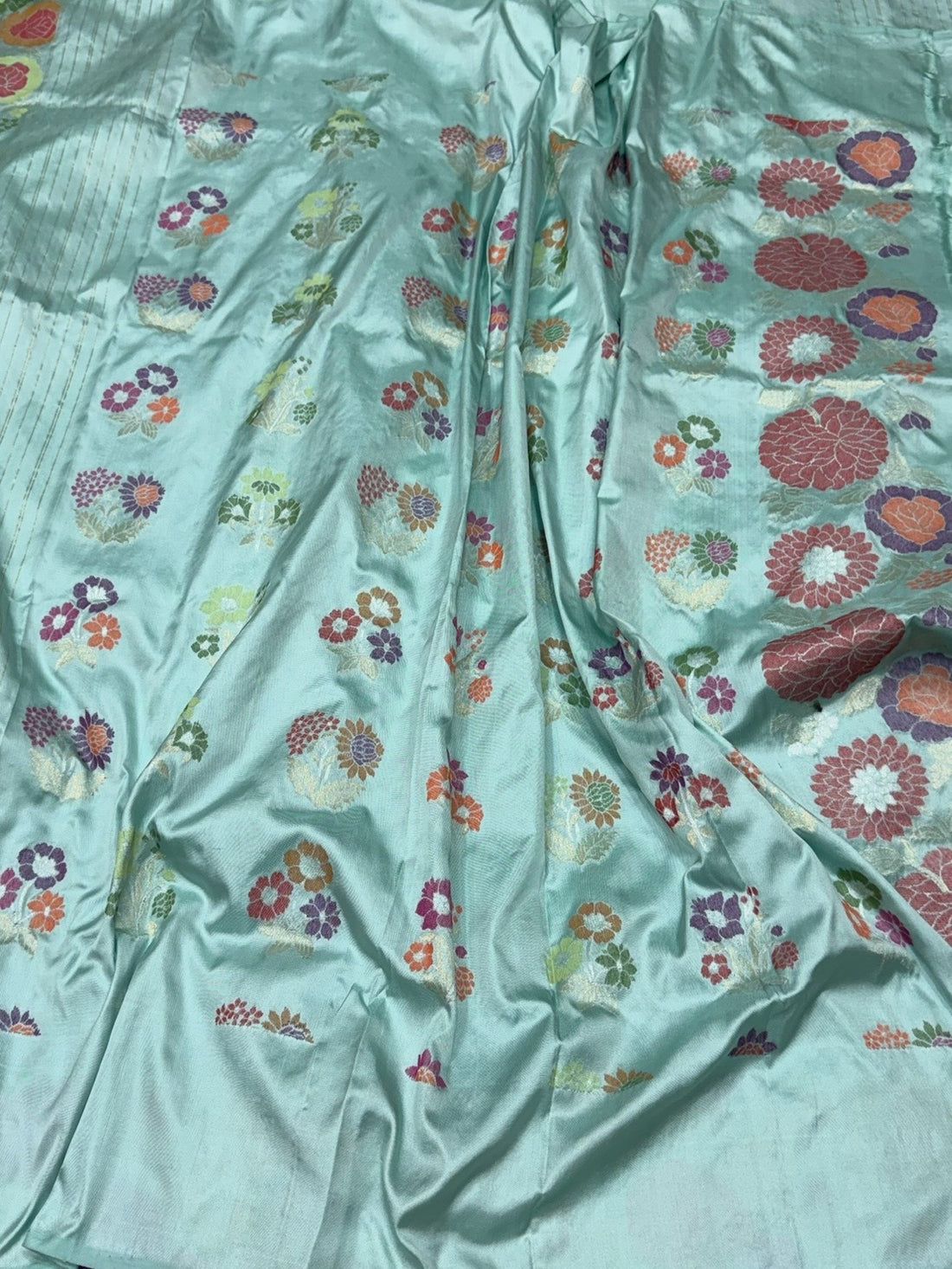 Sea Blue Handwoven Pure Banarasi Ektara Silk Saree